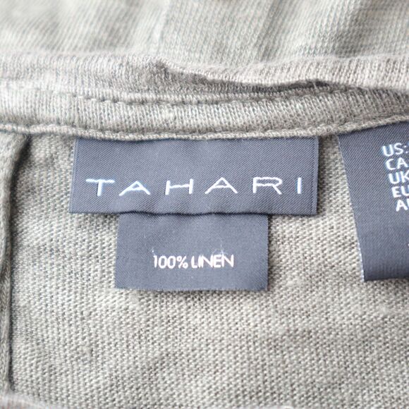 Tahari Size S Linen Fine Knit Button Back Tee Short Sleeve Top Green - Picture 9 of 10